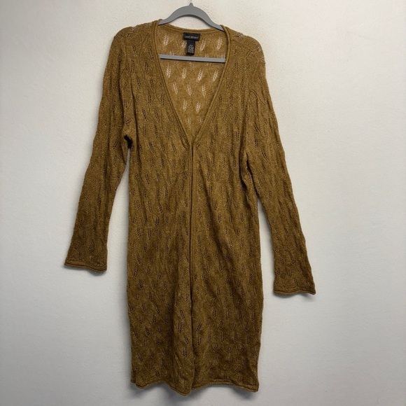 Lane Bryant Tan Duster Cardigan Sweater 18/20 gold thread mohair wool acrylic - Picture 1 of 6